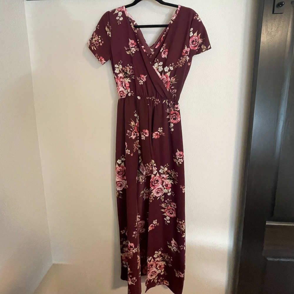 Floral Burgundy Romper Dress *NWOT*